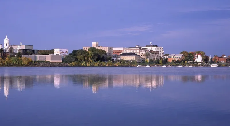 Fredericton city skyline reflected in the Saint John River