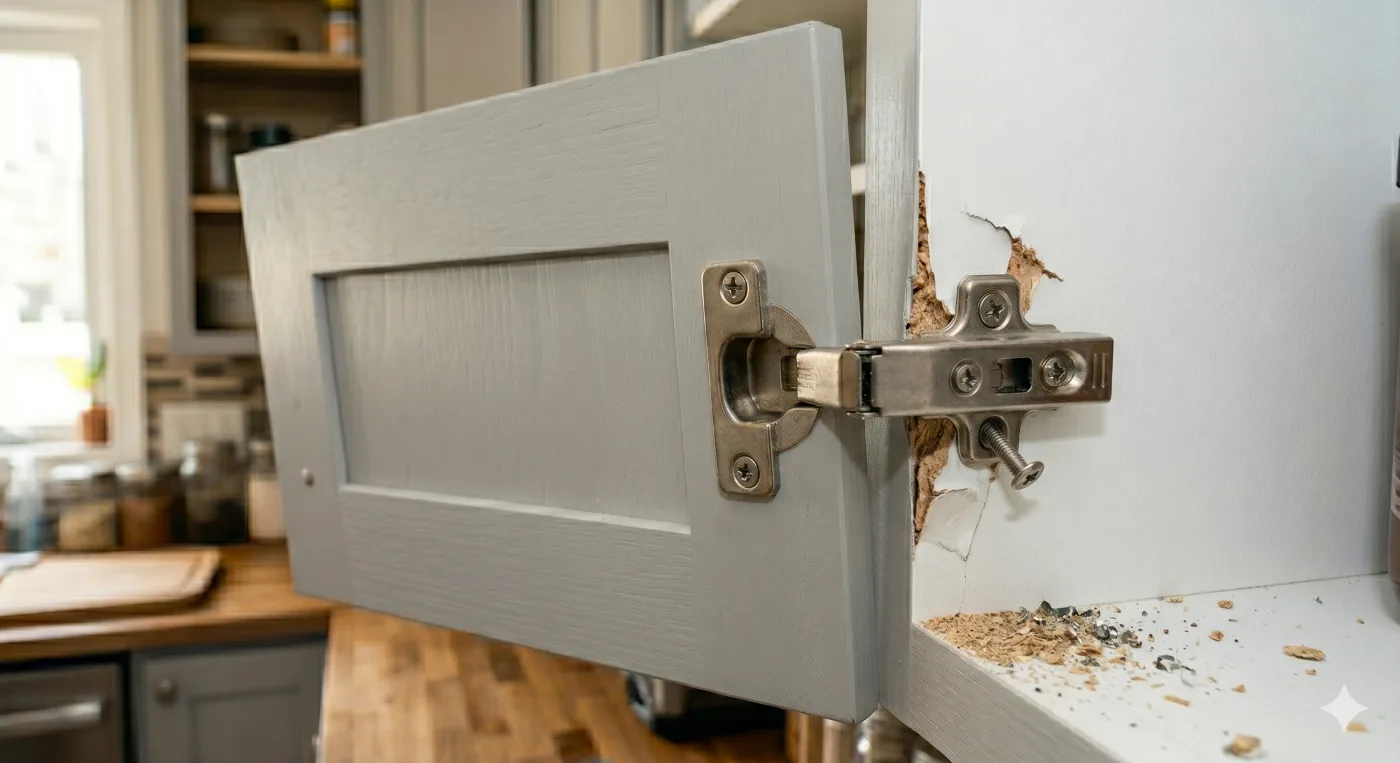 kitchen cabinet hinge pulling away from cabinet box
