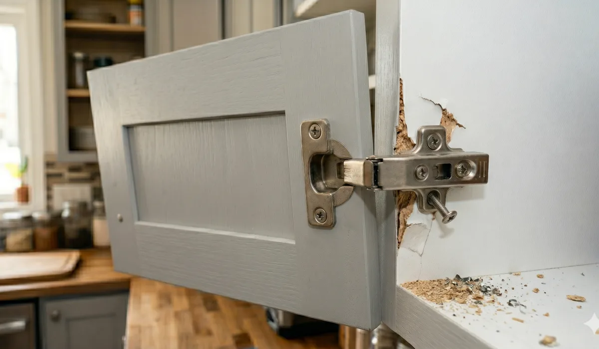kitchen cabinet hinge pulling away from cabinet box