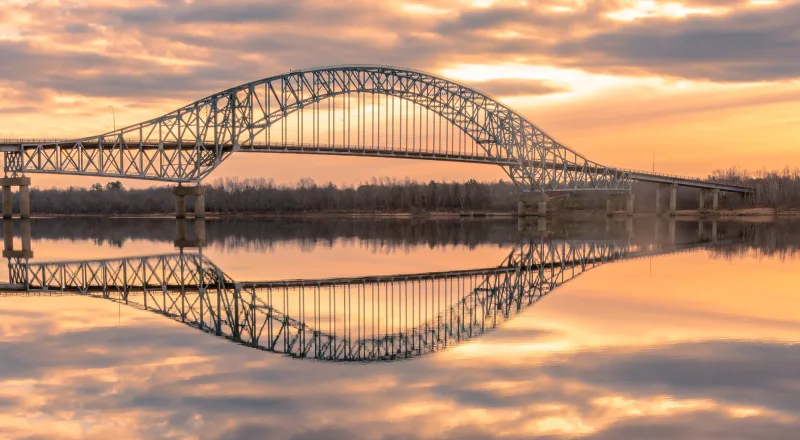 Bridge over the Saint John River near Oromocto at sunset
