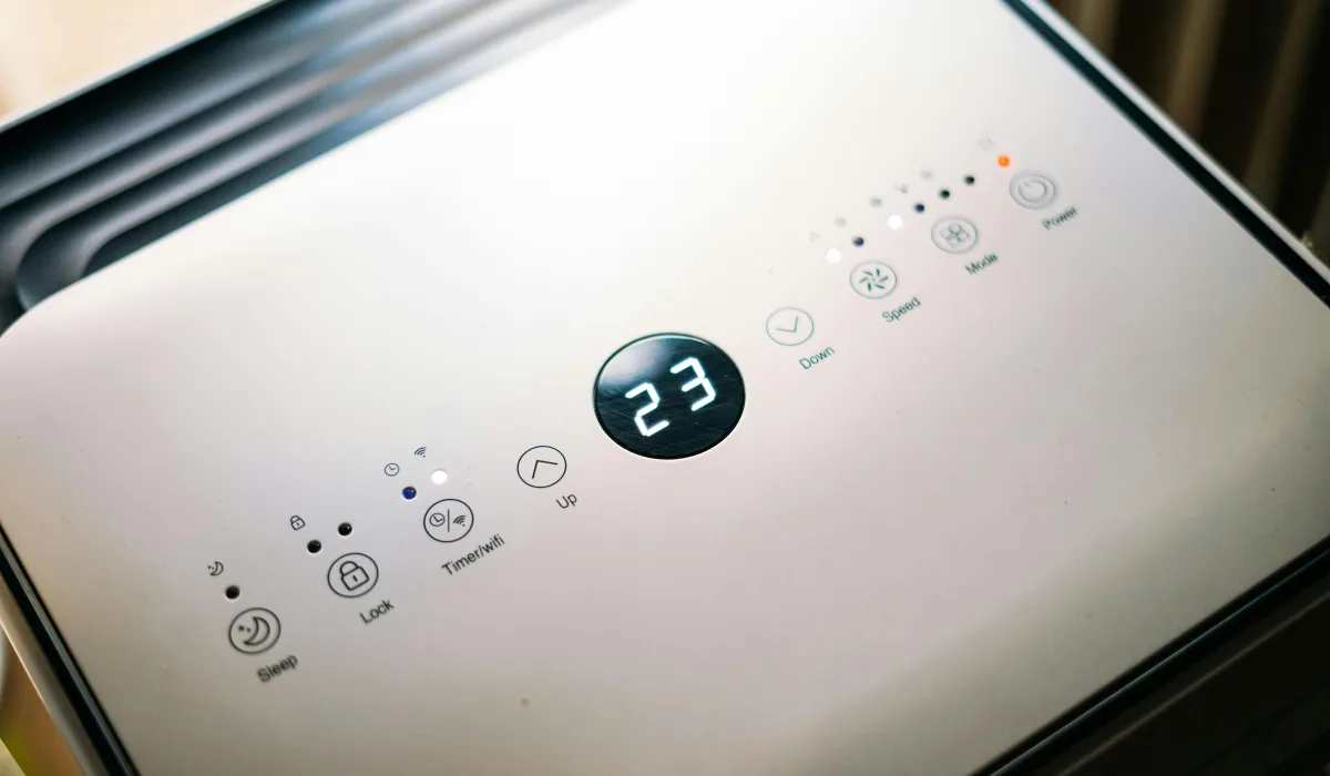 Modern dehumidifier control panel showing humidity setting