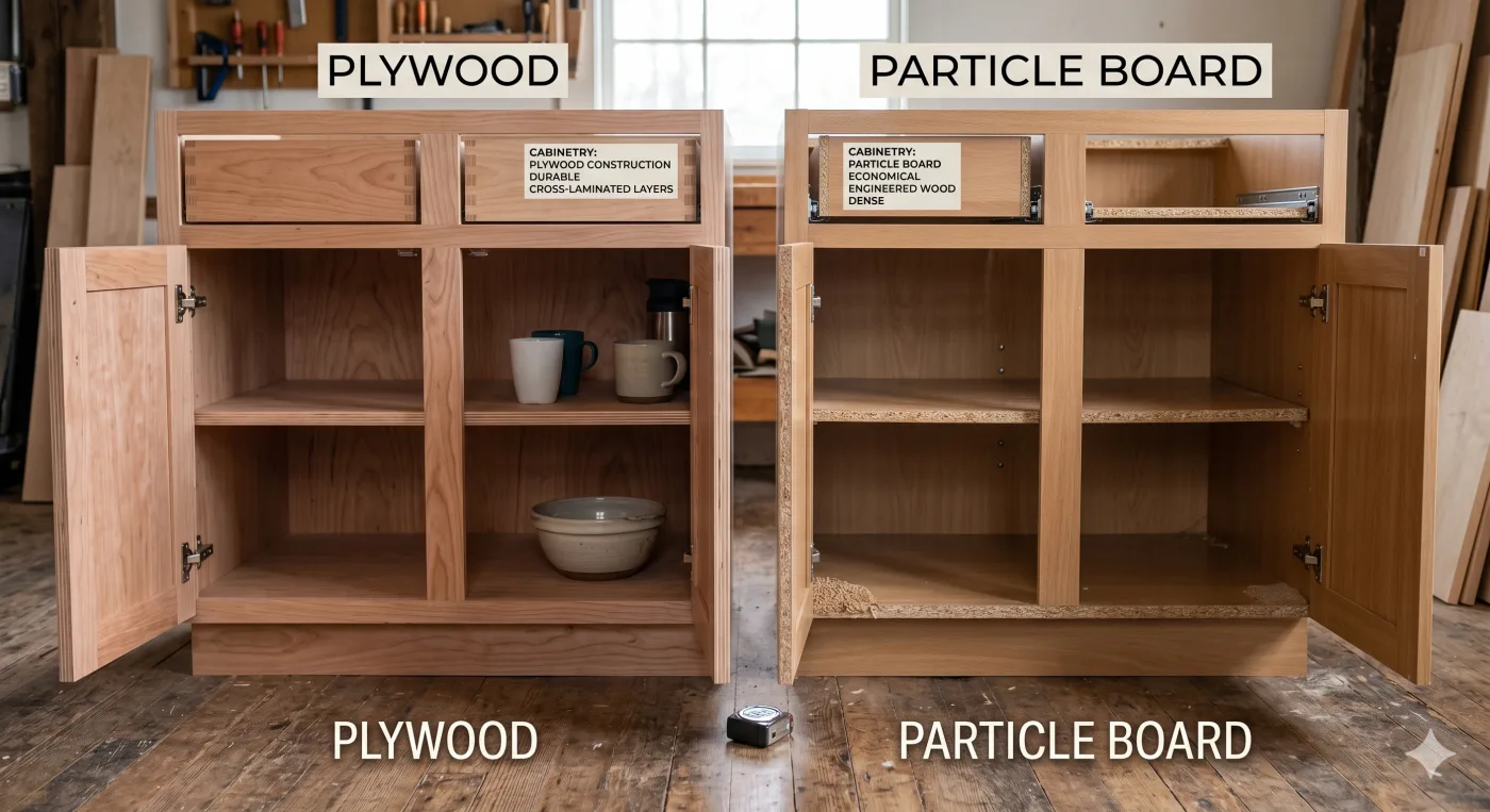plywood versus particle board kitchen cabinet material comparison