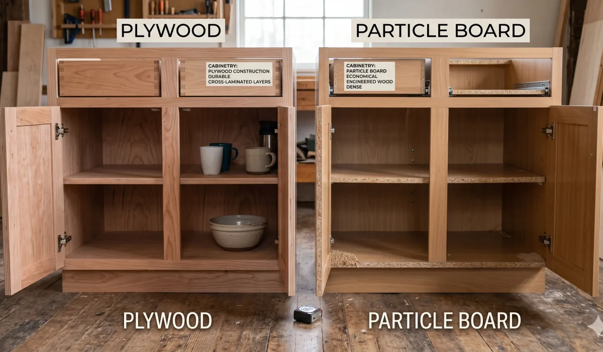 plywood versus particle board kitchen cabinet material comparison