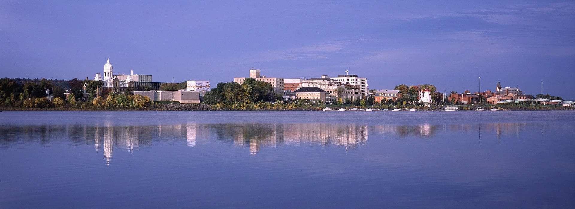 Fredericton city skyline reflected in the Saint John River